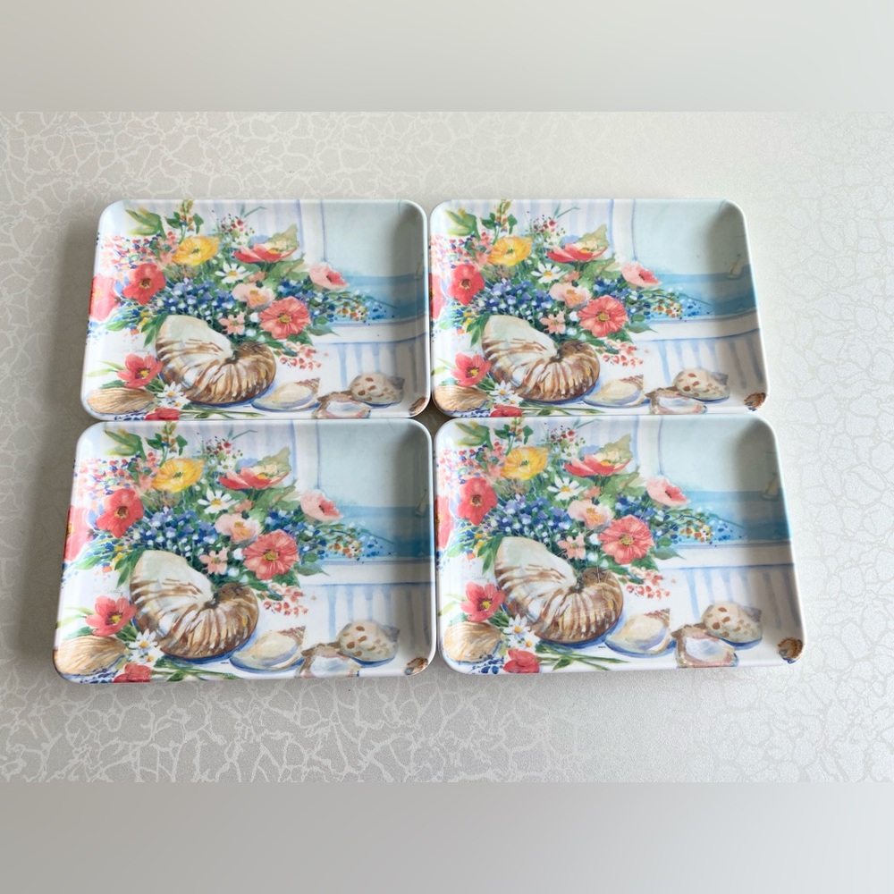 Design Imports Italy Floral Shell Small Decorative Plates - Set of 4
